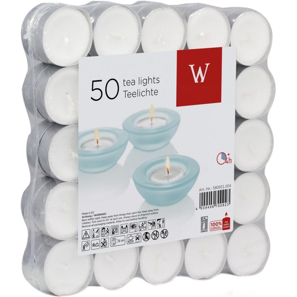 Trend Candles Waxinelichtjes - 50 stuks - wit - 4 branduren