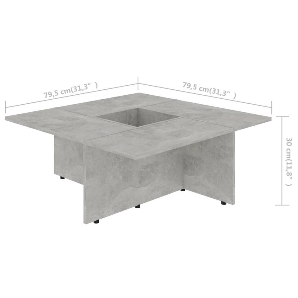 vidaXL Salontafel 79,5x79,5x30 cm spaanplaat betongrijs