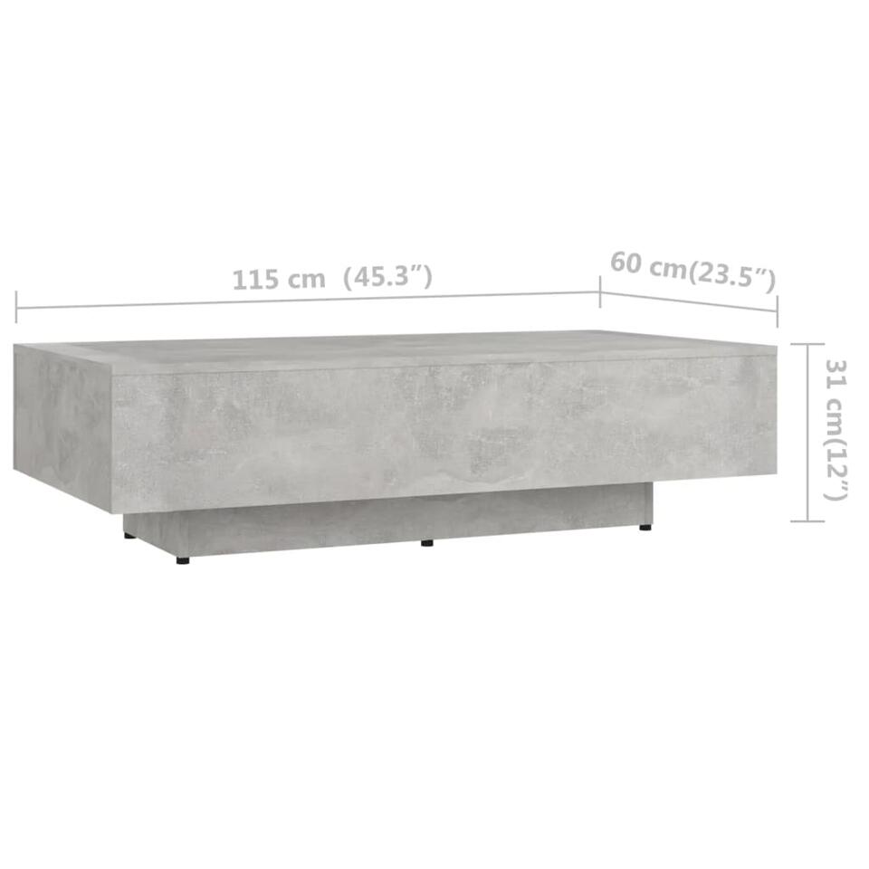 vidaXL Salontafel 115x60x31 cm spaanplaat betongrijs
