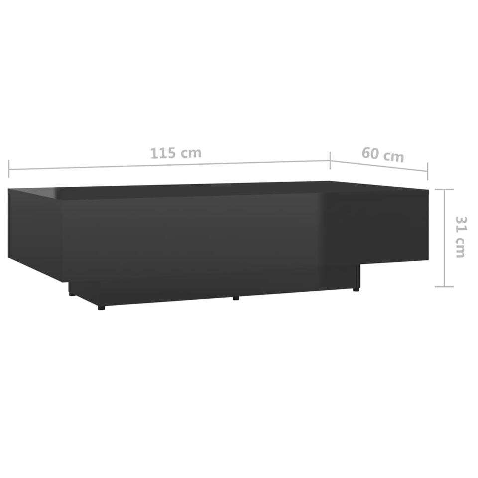vidaXL Salontafel 115x60x31 cm spaanplaat hoogglans zwart