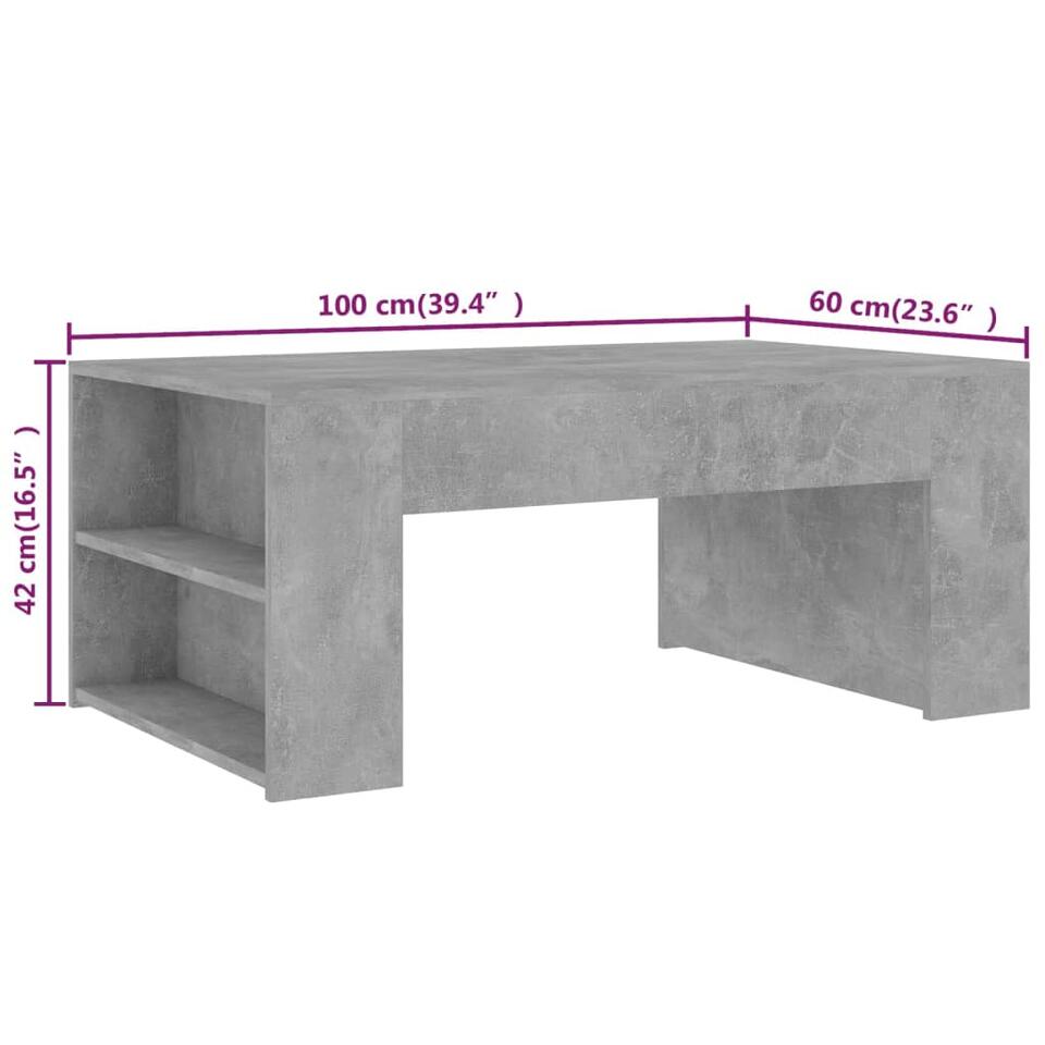 vidaXL Salontafel 100x60x42 cm spaanplaat betongrijs