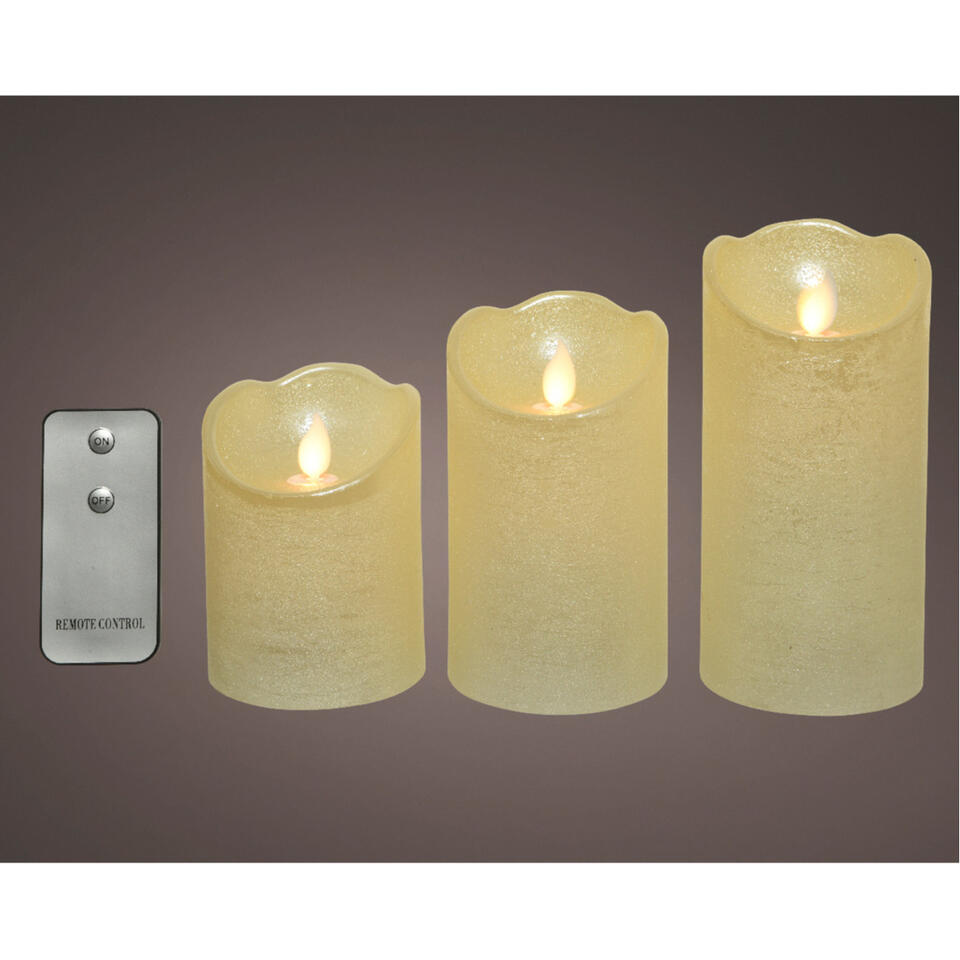 LED kaarsen - 3 stuks - creme wit - met afstandsbediening