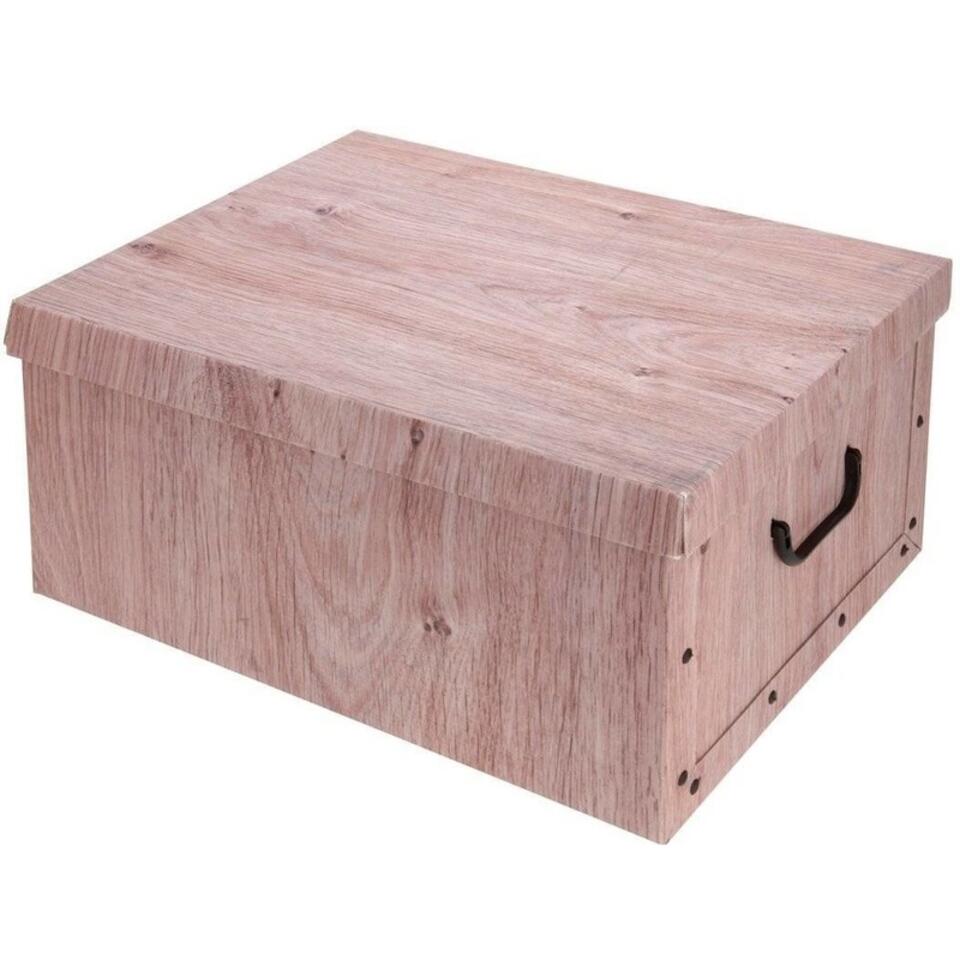 Opbergbox - stevig karton - hout motief - 52 x cm | Leen Bakker
