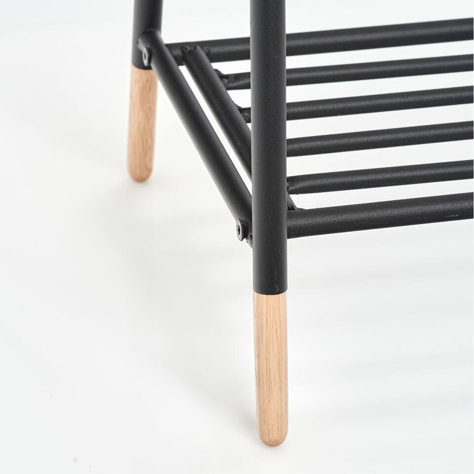 Zeller Handdoekrek - zwart - metaal en hout - 60 x 30 x 85 cm