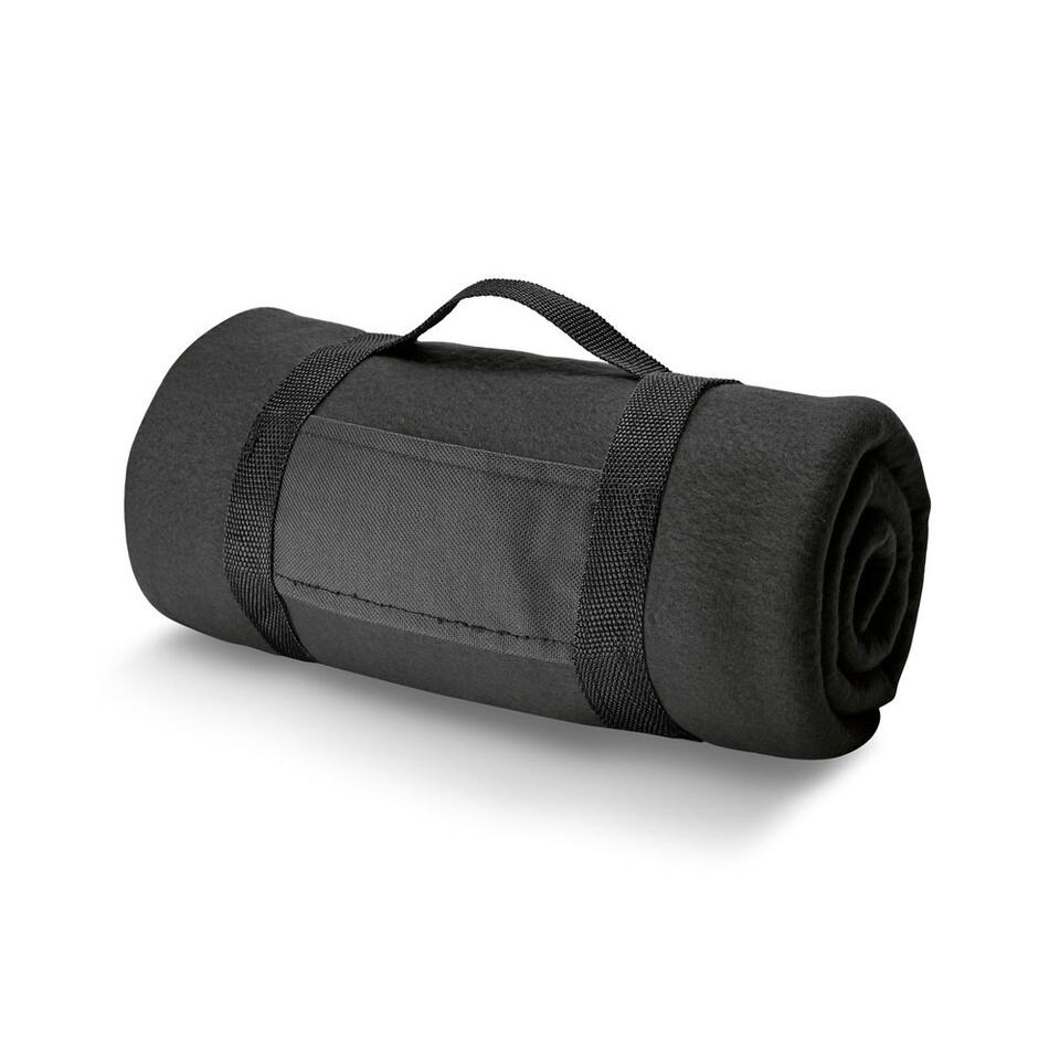 Dapper pit Speciaal 1x Fleece dekens/plaids zwart met afneembaar handvat 150 x 120 cm | Leen  Bakker