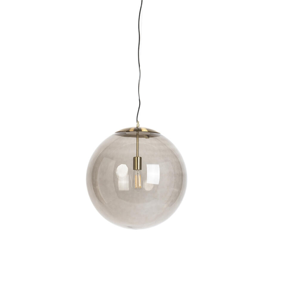 QAZQA Moderne hanglamp messing met smoke glas 50 cm - Ball
