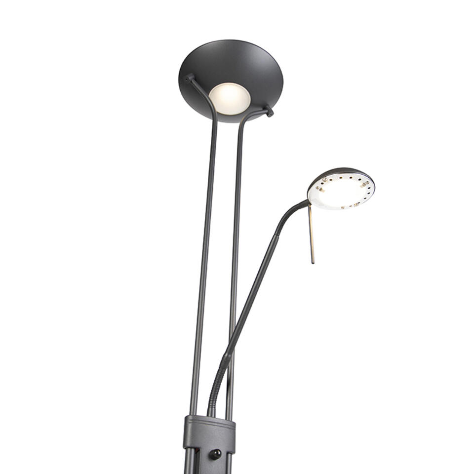 QAZQA Vloerlamp zwart met leeslamp incl. LED en dimmer - Diva 2