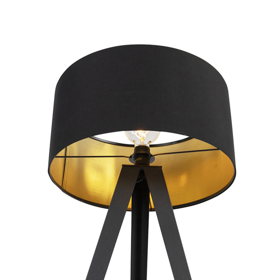 QAZQA Vloerlamp met kap zwart en gouden binnenkant - Tripe