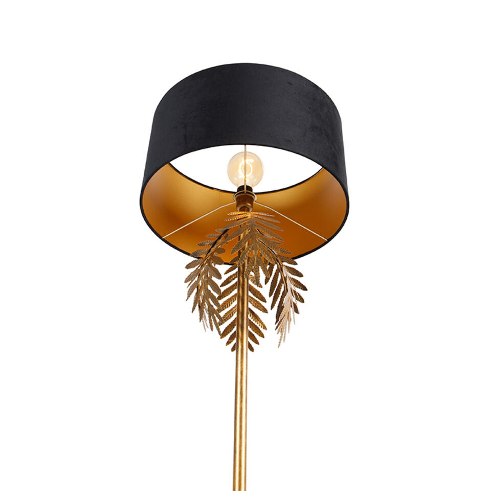 QAZQA Vintage vloerlamp goud met zwarte velours kap 50 cm - Botanica