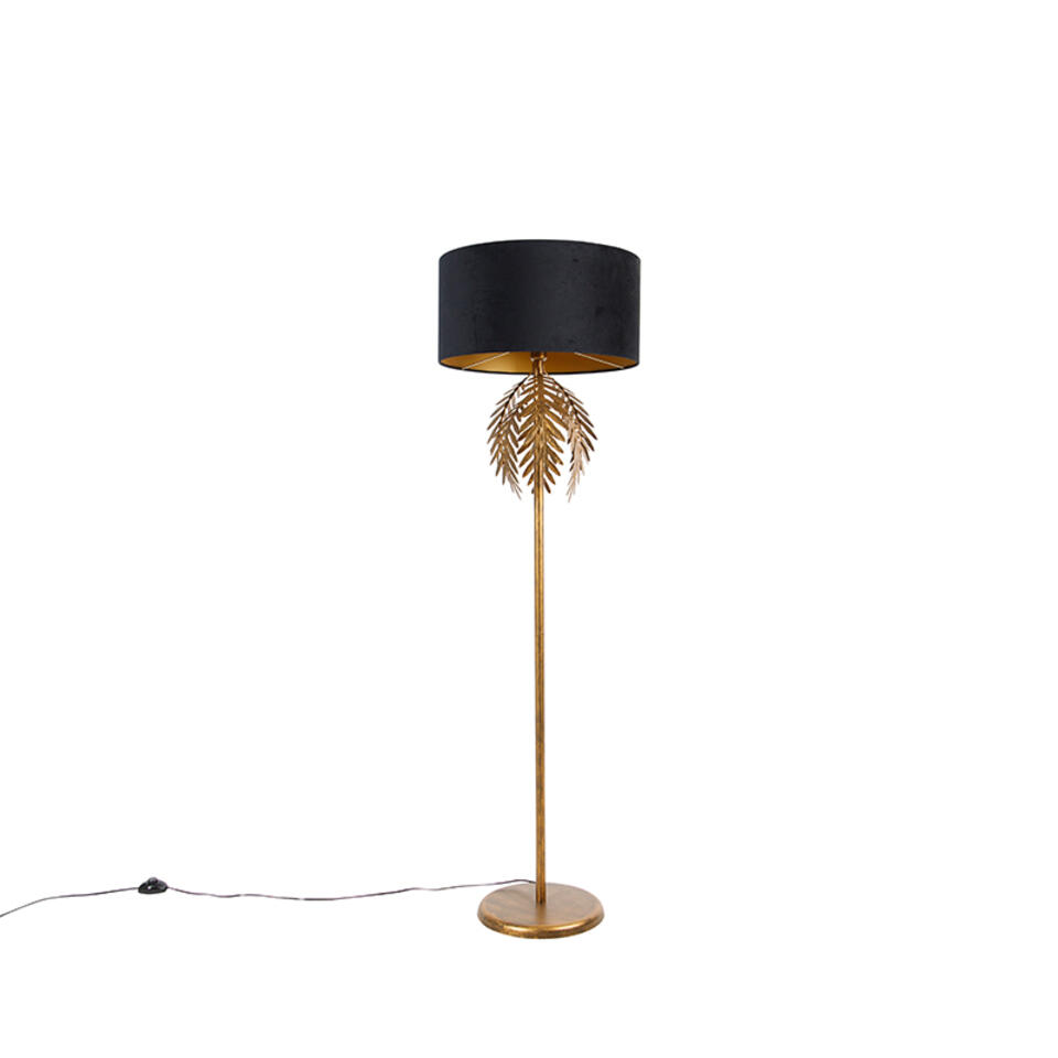 QAZQA Vintage vloerlamp goud met zwarte velours kap 50 cm - Botanica