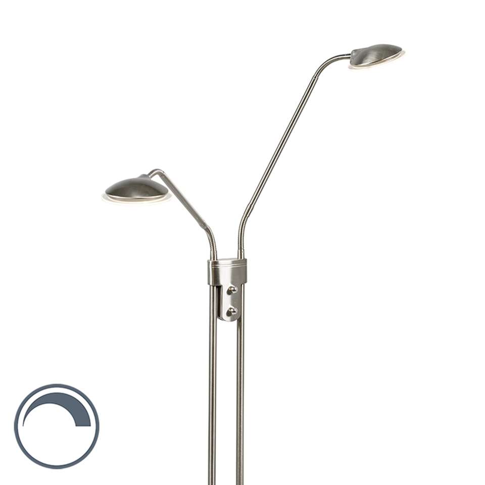 QAZQA Moderne vloerlamp staal met leeslamp incl. LED - Eva