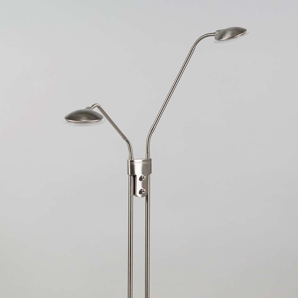 QAZQA Moderne vloerlamp staal met leeslamp incl. LED - Eva