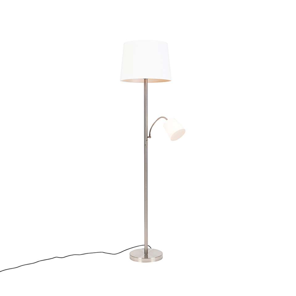 heks mode Onrechtvaardig QAZQA Klassieke vloerlamp staal met witte kap en leeslampje - Retro | Leen  Bakker