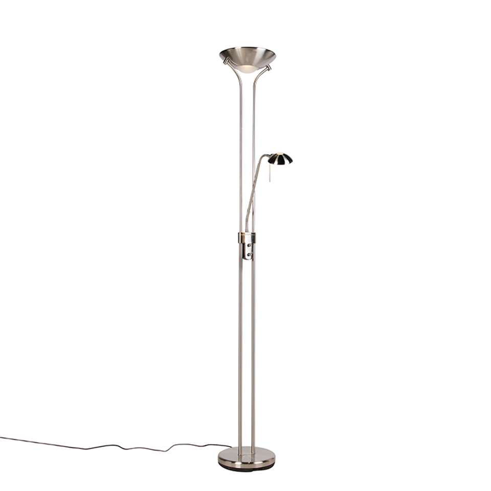 Verdorde Geniet Soldaat QAZQA Vloerlamp staal met leeslamp incl. LED en dimmer - Diva 2 | Leen  Bakker