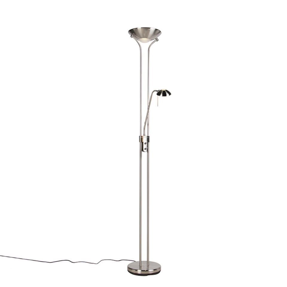 Cerebrum verkeer munt QAZQA Vloerlamp staal met leeslamp incl. LED en dimmer - Diva 2 | Leen  Bakker