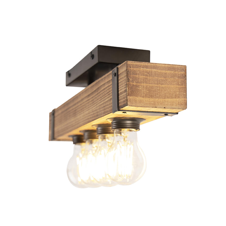 QAZQA IndustriÃ«le plafondlamp hout met staal 4-lichts - Reena