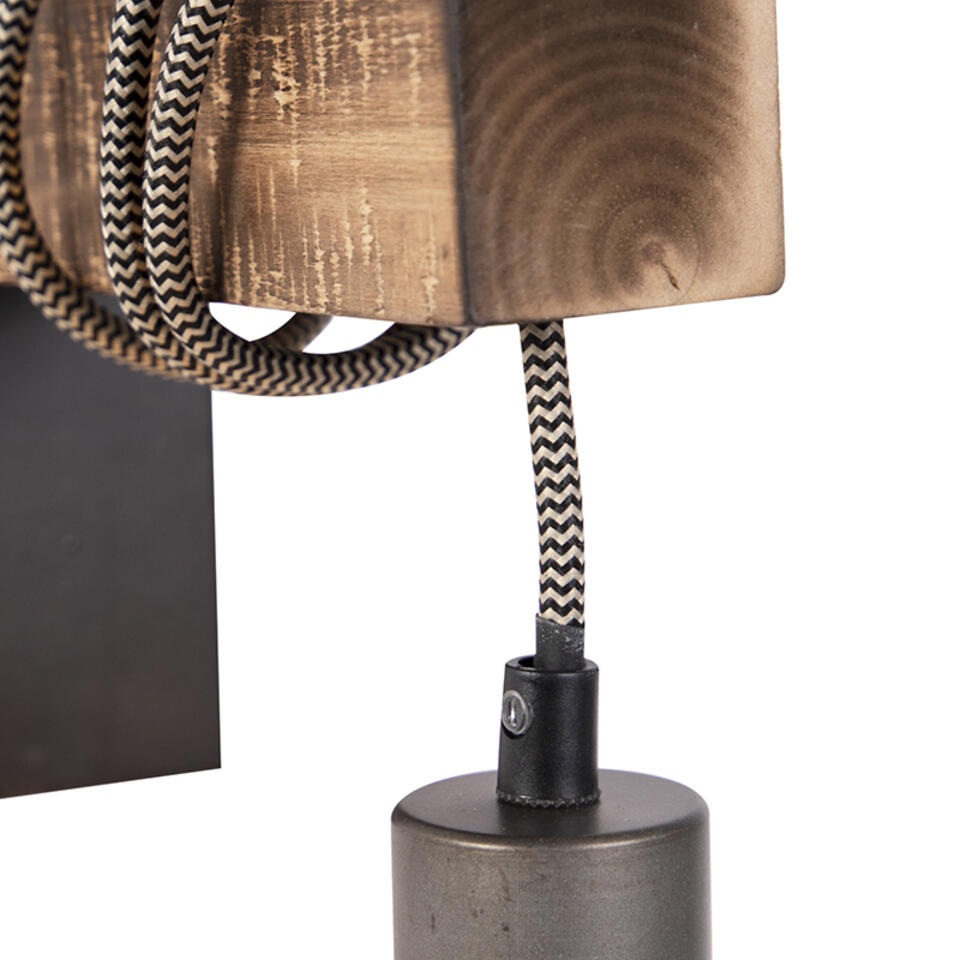 QAZQA IndustriÃ«le wandlamp zwart met hout - Gallow