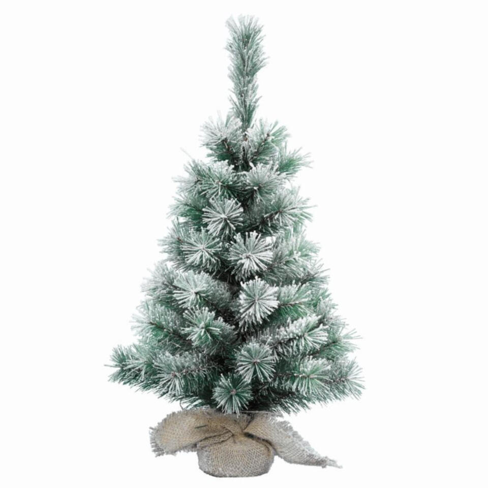magneet Tientallen Alternatief voorstel Mini kerstboom met sneeuw 75 cm in jute zak | Leen Bakker