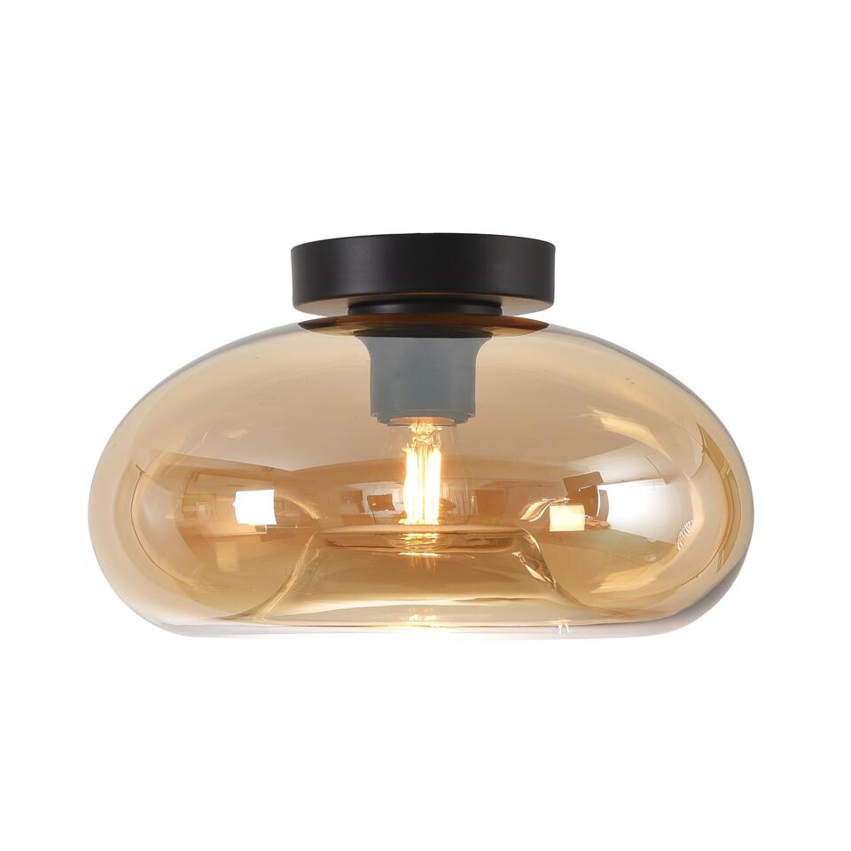 Artdelight Plafondlamp Paradise Ø 28 cm amber glas zwart