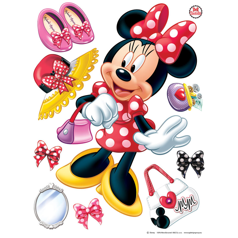 Disney muursticker - Minnie Mouse - rood, wit geel - 65 cm - 600100 Leen Bakker