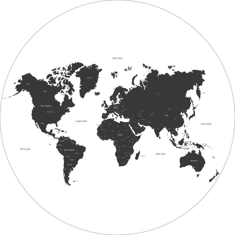 Elementair Stof zwemmen ESTAhome zelfklevende behangcirkel - wereldkaart - zwart wit - Ø 70 cm -  158985 | Leen Bakker