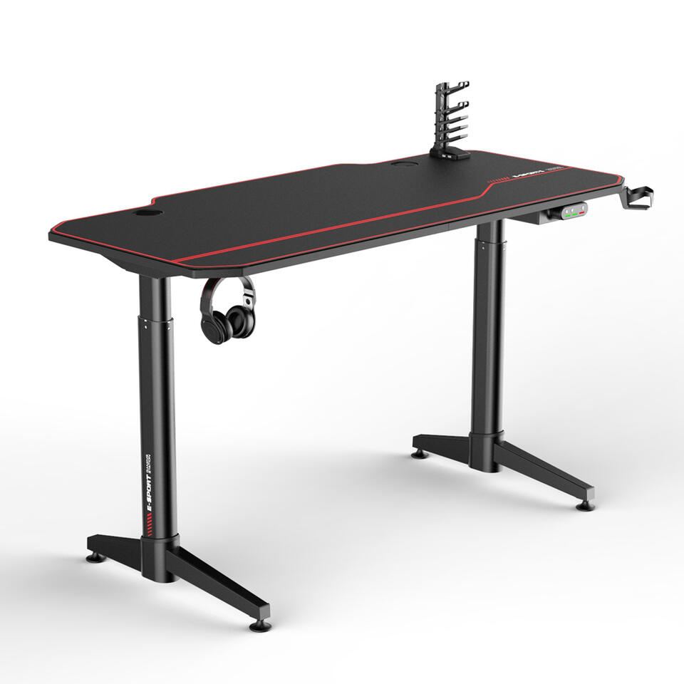 Oven beginnen klasse Gaming bureau zwart/rood - Elektrisch verstelbaar - 140x66 cm | Leen Bakker