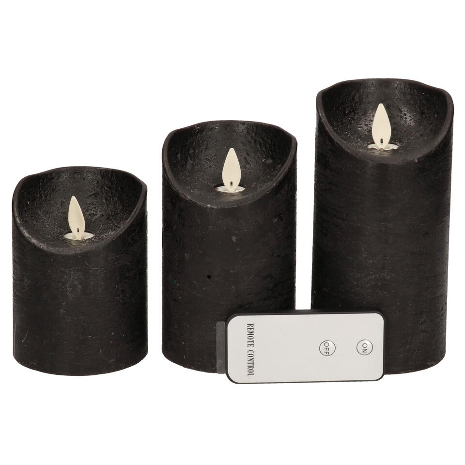 Anna's Collection Stompkaars - 3 stuks - zwart - LED kaarsen