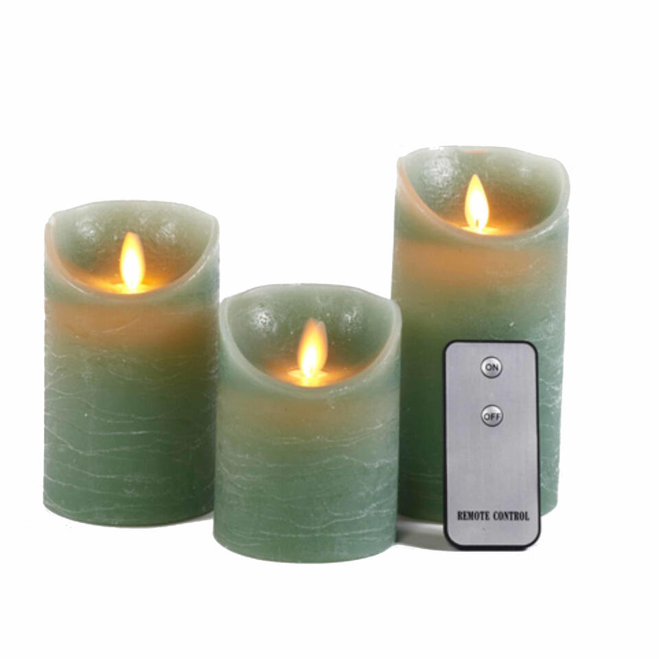 schrijven Liever Wonder Anna's Collection Stompkaars - 3 stuks - jade groen - LED kaarsen | Leen  Bakker