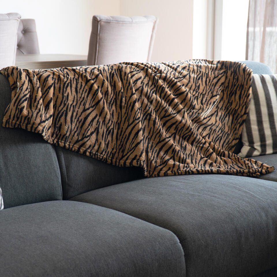 Bellatio design Plaid - fleece deken - tijger dieren print - 120 x 160 cm