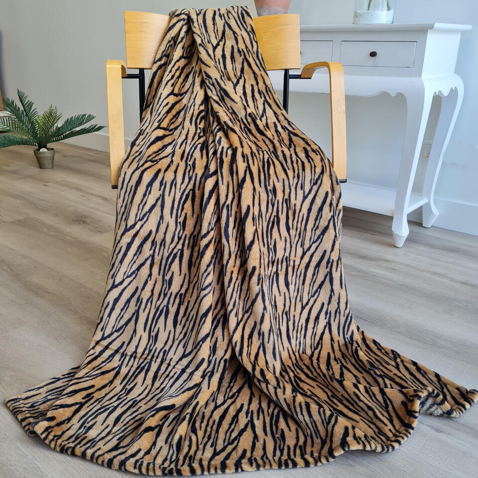 Bellatio design Plaid - fleece deken - tijger dieren print - 120 x 160 cm