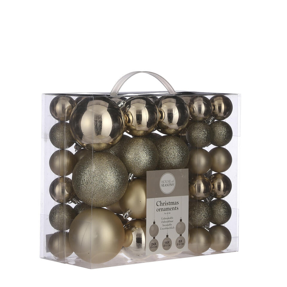Gezamenlijke selectie Refrein Dakraam House of Seasons Plastic Kerstballen Set - 46 Stuks - Champagne | Leen  Bakker