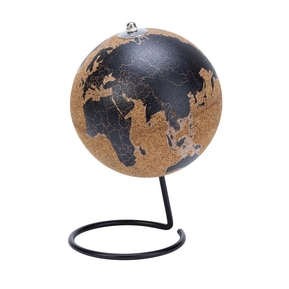 Cosy & Trendy Wereldbol globe - kurk - zwart - 14 x 24 cm Leen