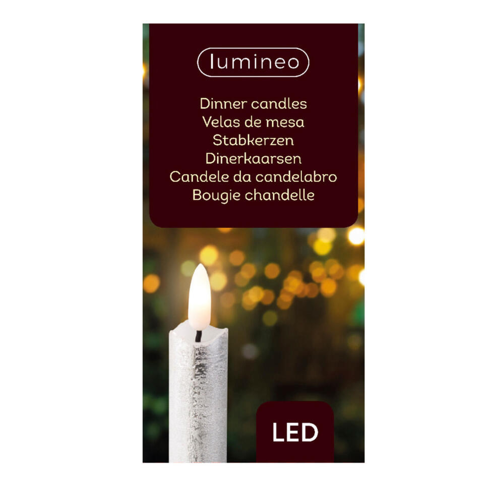 Lumineo Dinerkaarsen - 2 stuks - LED - glitter - zilver - 24 cm