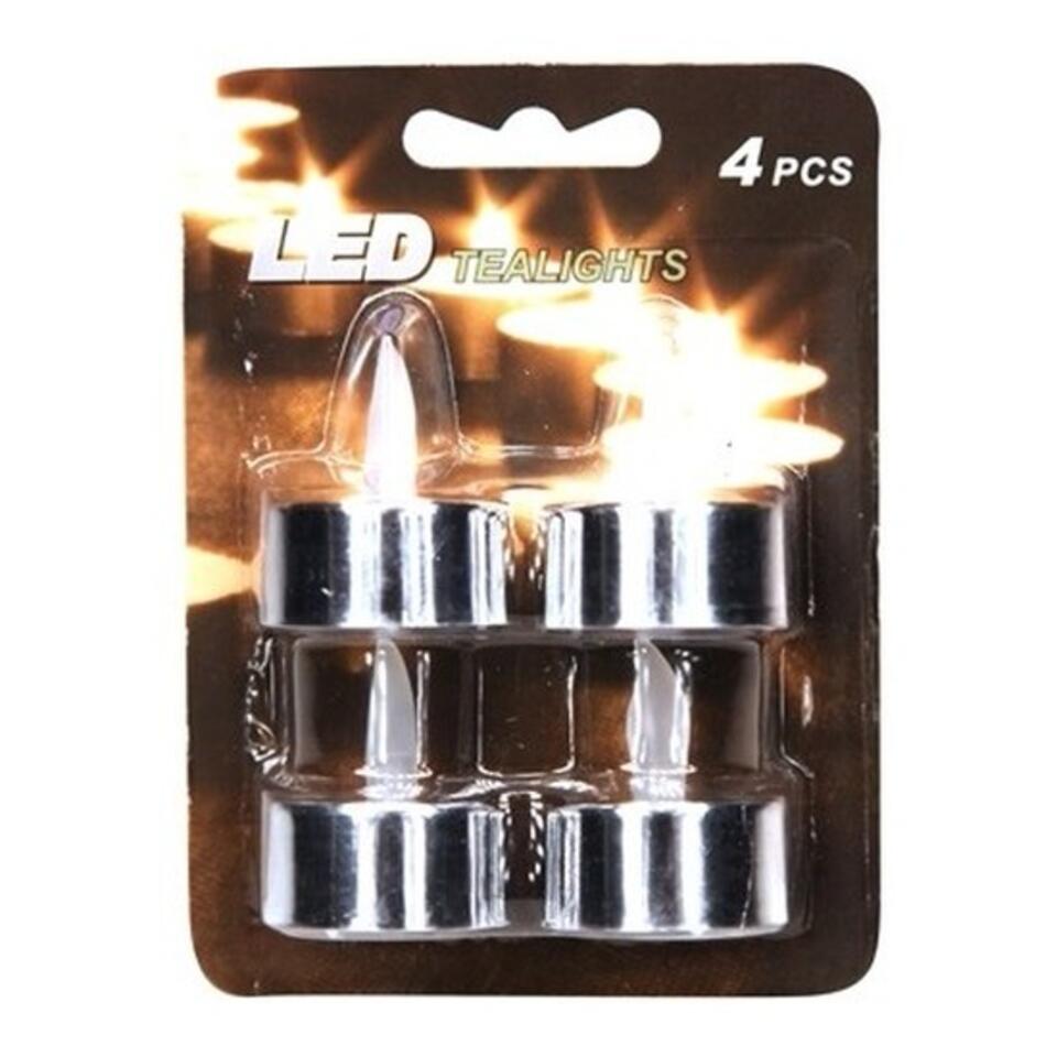 Cosy & Trendy Theelichtjes - zilverkleurig - LED - 4 stuks