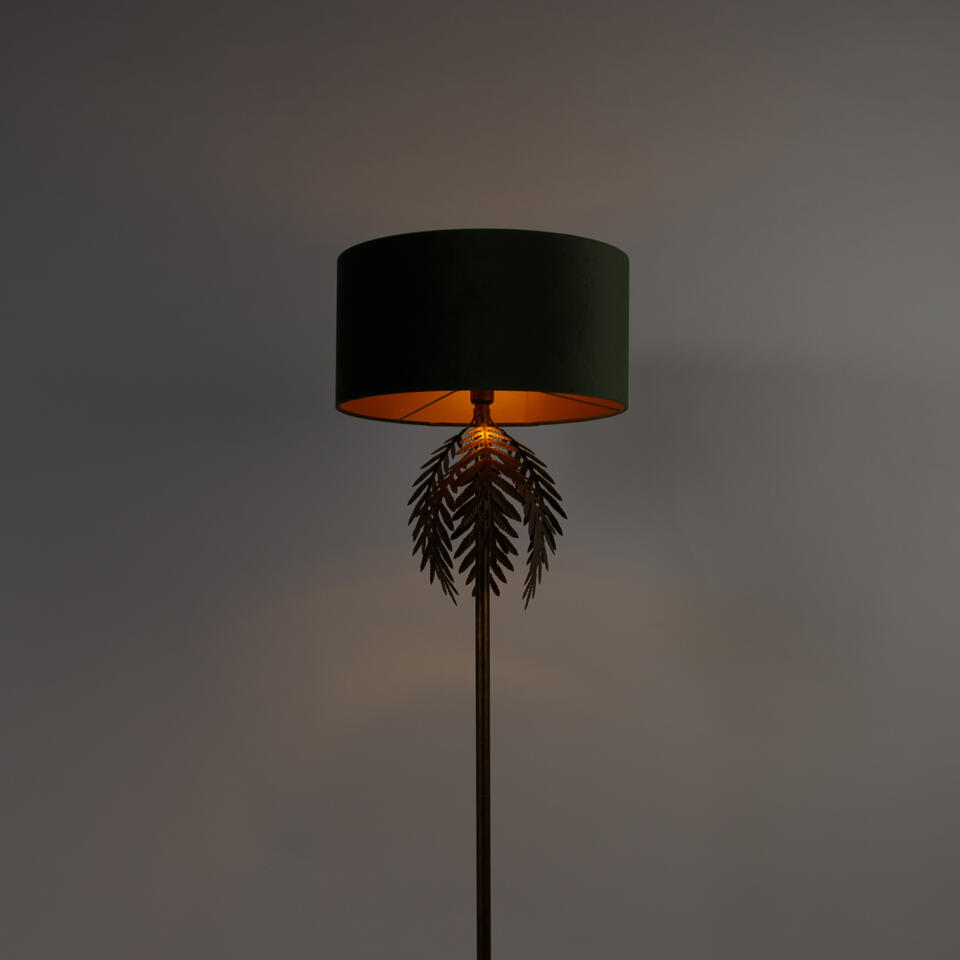 QAZQA Vintage vloerlamp goud met velours kap groen - Botanica