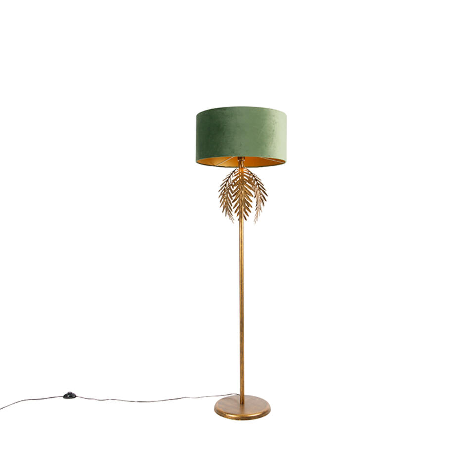 QAZQA Vintage vloerlamp goud met velours kap groen - Botanica