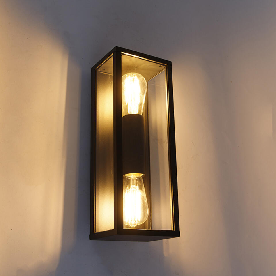 QAZQA IndustriÃ«le wandlamp zwart 38 cm 2-lichts IP44 - Charlois