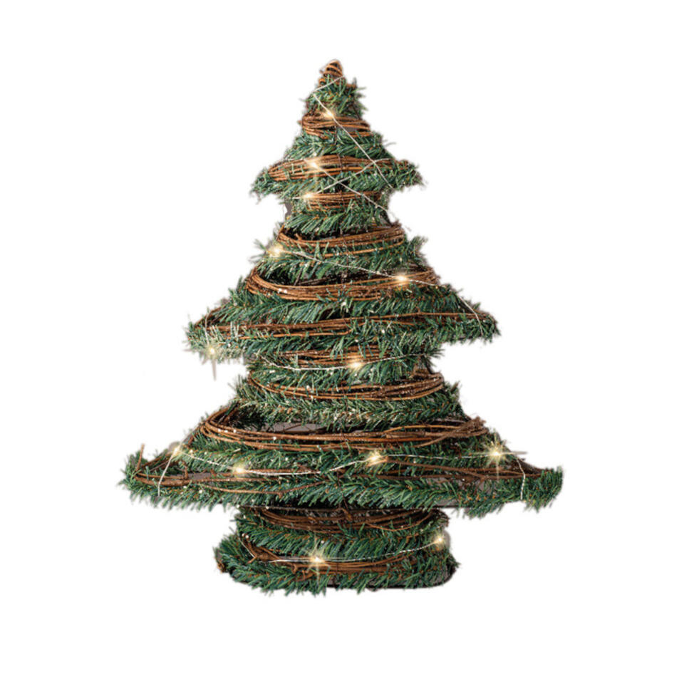 Ruim Auto Belastingen Decoris Kerstboom - kunst - rotan - groen - met verlichting - 40 cm | Leen  Bakker
