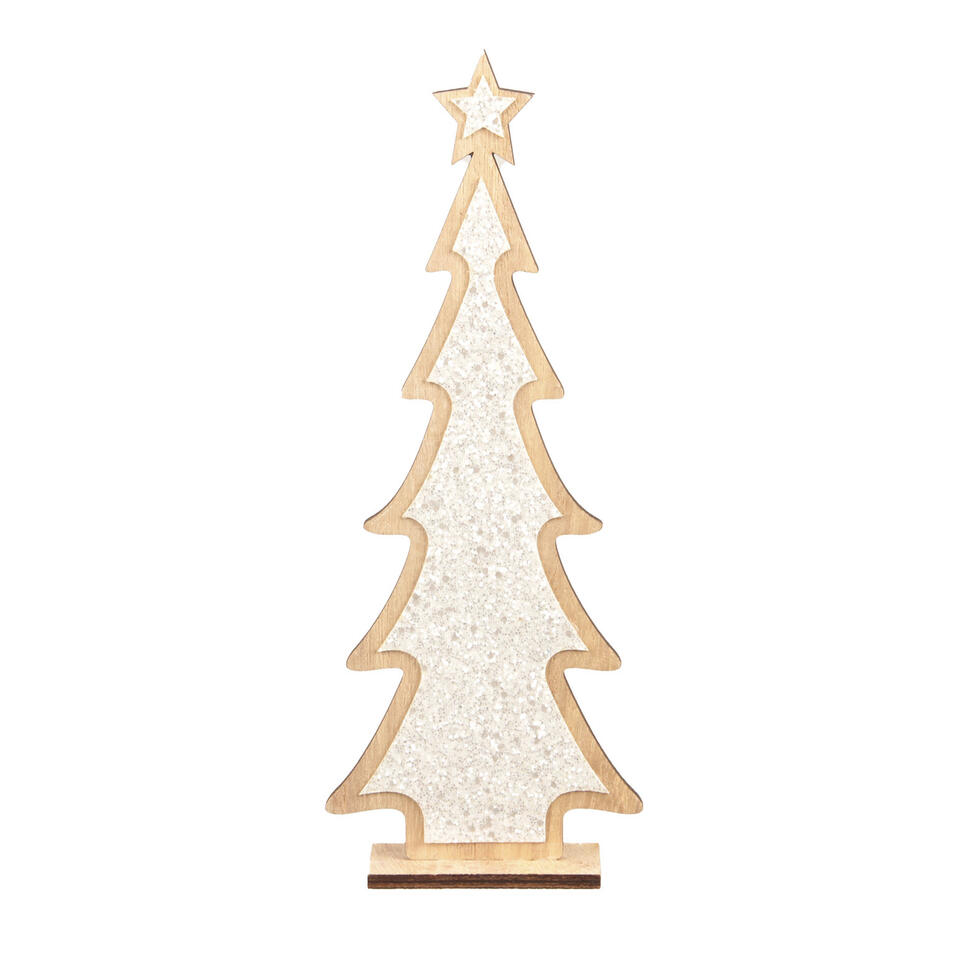 Ik heb een Engelse les Corporation Amfibisch Bellatio decorations Kerstboom - hout - glitter - wit - 35 cm | Leen Bakker