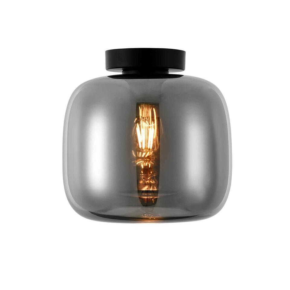 Artdelight Plafondlamp Preston Ø 24 cm rook glas zwart