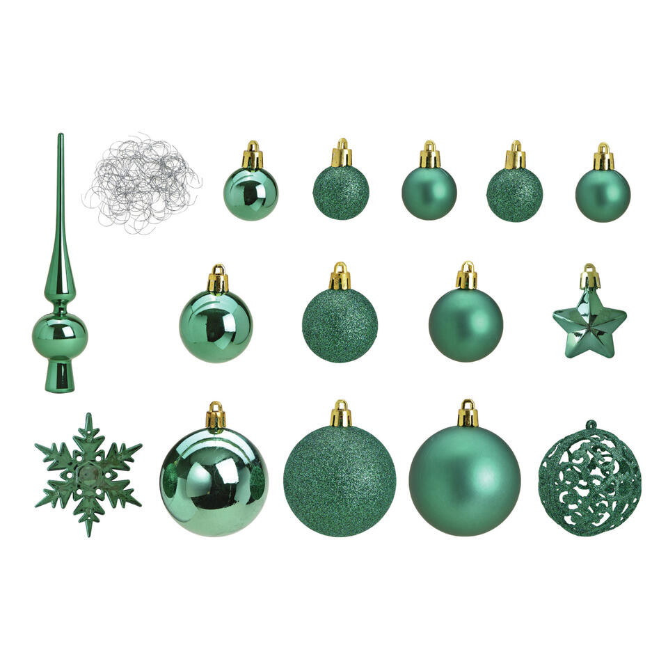 Het spijt me Munching Klokje Kerstballen - 110 stuks - met piek - emerald groen - kunststof | Leen Bakker