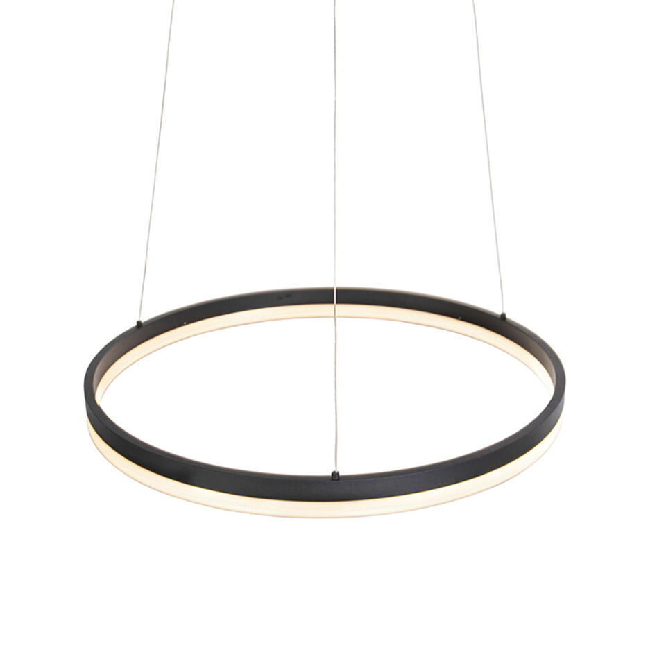 QAZQA Design ring hanglamp zwart 60cm incl. LED en dimmer - Anello