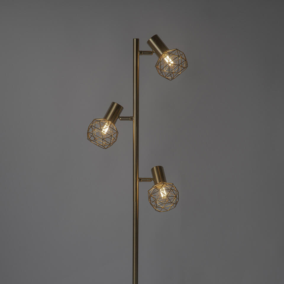 QAZQA Design vloerlamp goud 3-lichts verstelbaar - Mesh