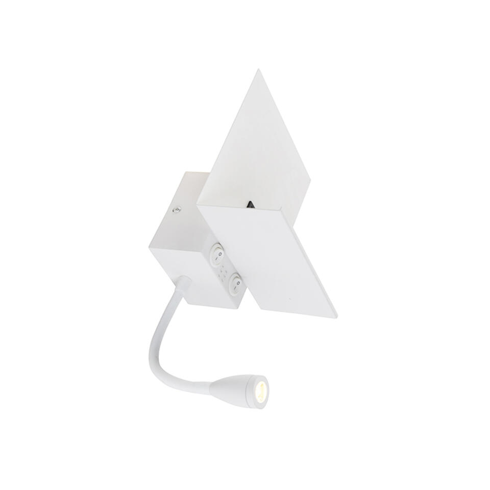 QAZQA Moderne wandlamp wit met USB en flexarm - Flero