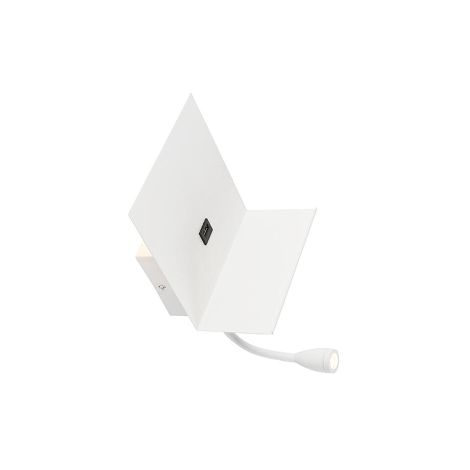 QAZQA Moderne wandlamp wit met USB en flexarm - Flero