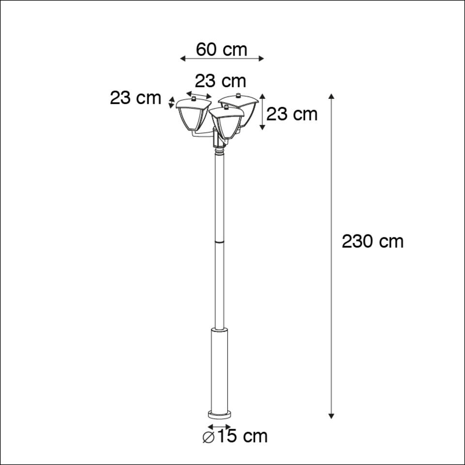 QAZQA Klassieke buitenlantaarn antraciet 230cm 3-lichts - Platar