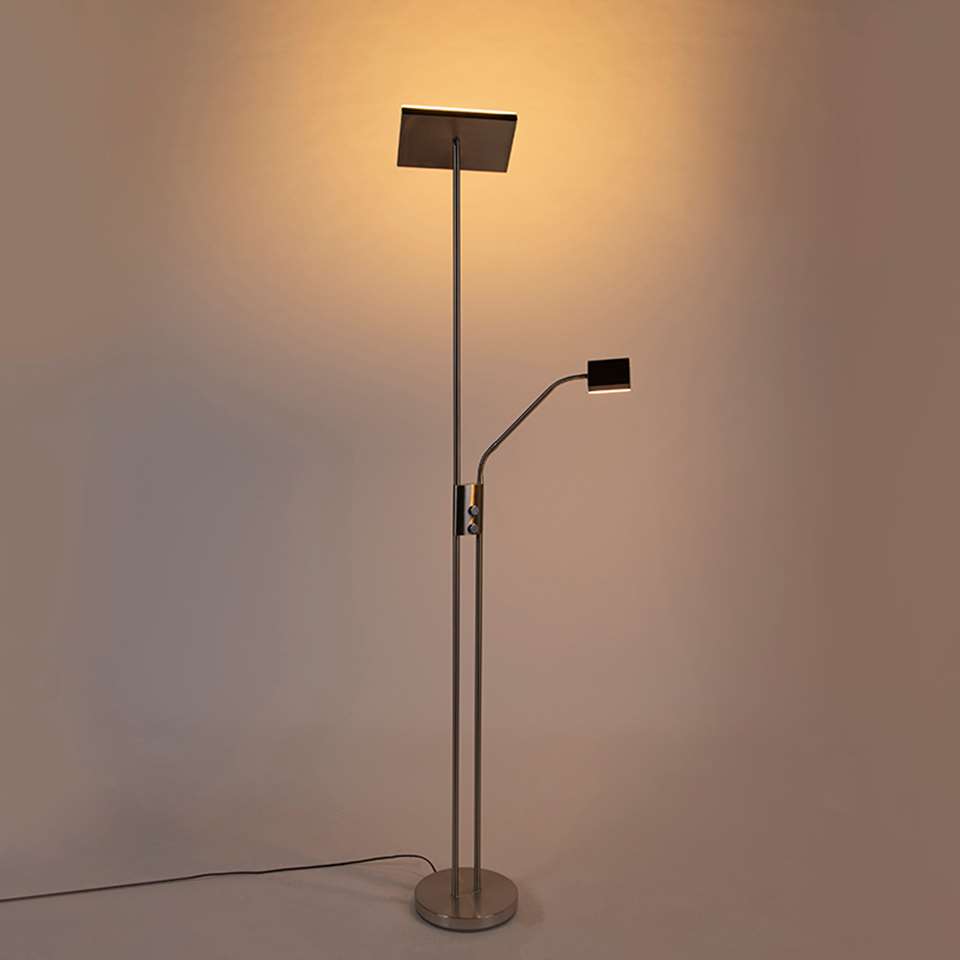QAZQA Moderne vloerlamp incl. LED en dimmer met leeslamp - Uplighter Jazzy