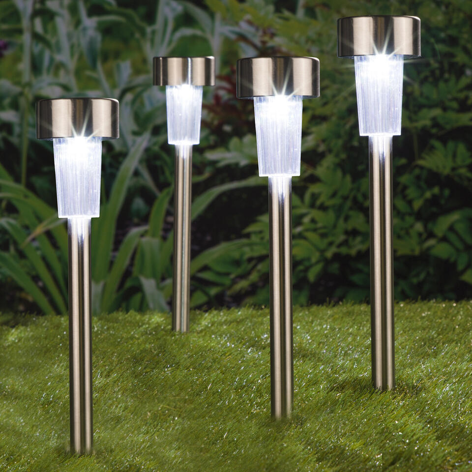 Prikspotjes - 4 stuks - zilverkleurig - solar tuinverlichting - 37 cm