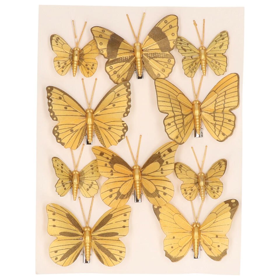 Hassy Verslinden Wantrouwen 10x stuks decoratie vlinders op clip glimmend goud 7 x 5 cm / 4 x 3 cm | Leen  Bakker