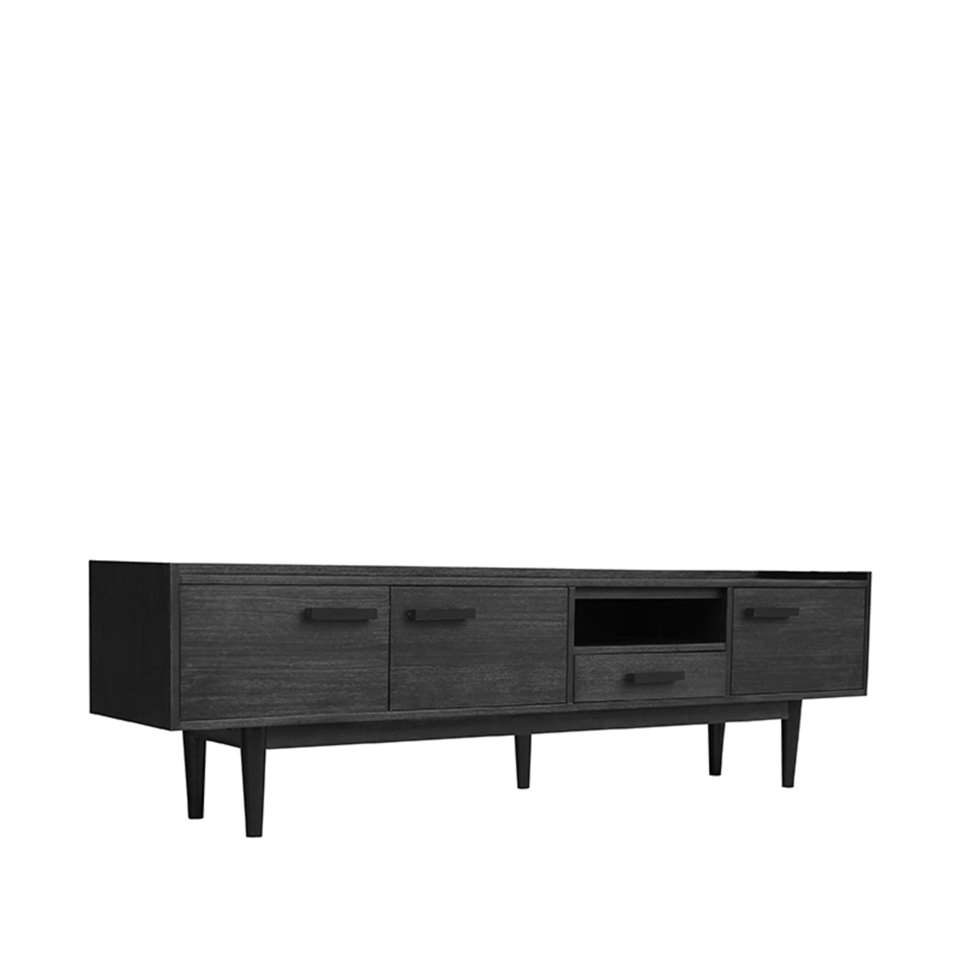 Tv-meubel Cali - Zwart - Acaciahout - 210cm Breed |